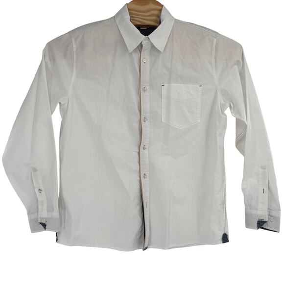 Carbon 2 Cobalt Mens Medium Solid White Long Sleeve Button Up Cotton Shirt - Picture 3 of 4
